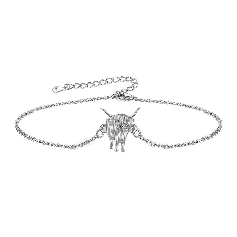 925 Sterling Silver Highland Cow Anklet Braclet Animal Jewelry Gifts