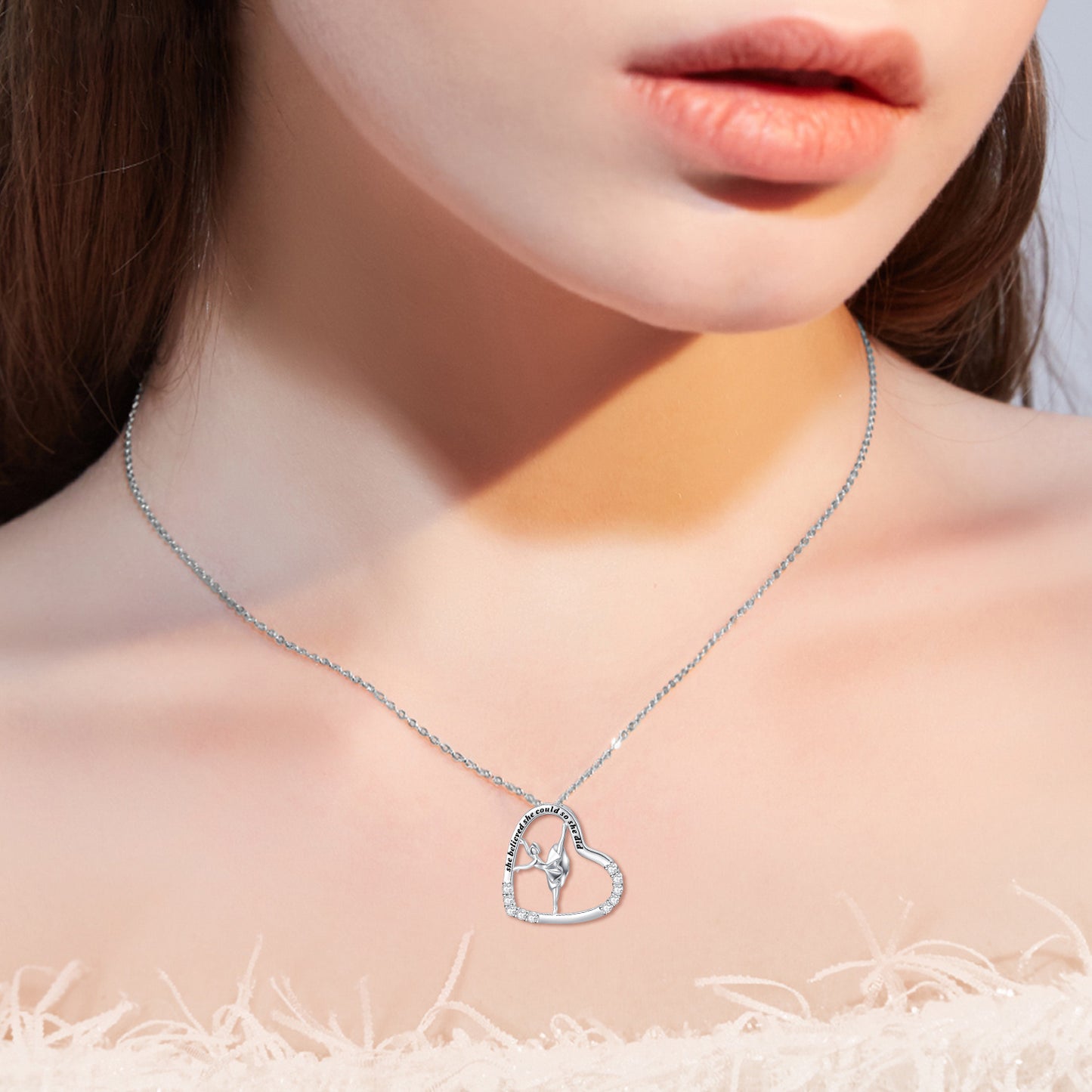 925 Sterling Silver Heart Ballerina Dancer Ballet Dance Pendant Necklace Dance Jewelry Gifts for Women